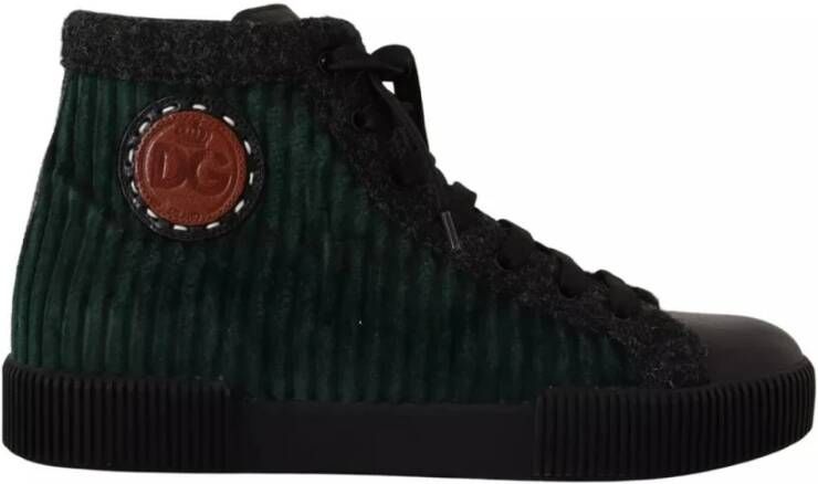 Dolce & Gabbana Groen Zwart Corduroy High Top Sneakers Black Heren