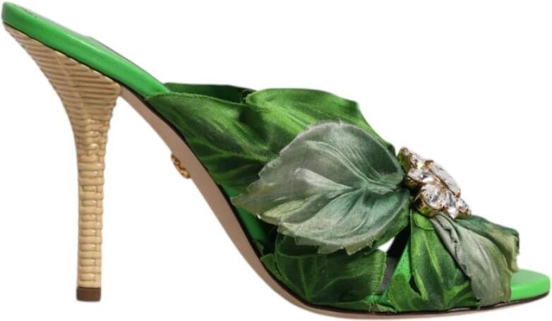 Dolce & Gabbana Groene Bladprint Hoge Hak Sandalen Green Dames