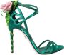 Dolce & Gabbana Groene Bloem Satijnen Enkelband Sandalen Green Dames - Thumbnail 1