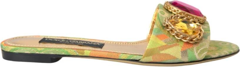 Dolce & Gabbana Groene Kristal Jacquard Slingback Sandalen Multicolor Dames