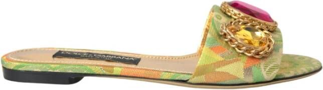 Dolce & Gabbana Groene Kristal Jacquard Slingback Sandalen Multicolor Dames