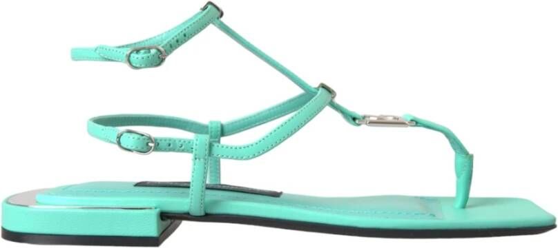 Dolce & Gabbana Groene leren enkelband platte sandalen Blue Dames