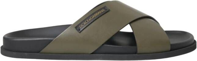 Dolce & Gabbana Groene Leren Sandalen Kruis-Stijl Green Heren