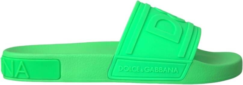 Dolce & Gabbana Groene Leren Slides Sandalen Strandkleding Schoenen Green Heren