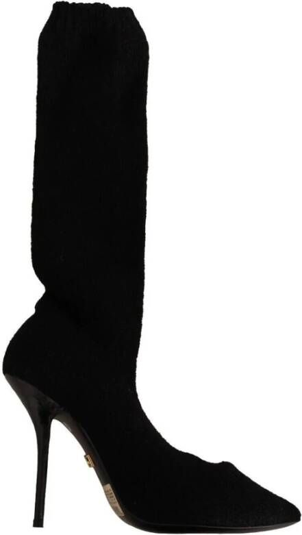 Dolce & Gabbana Black Stretch Socks Knee High Booties Shoes Zwart Dames