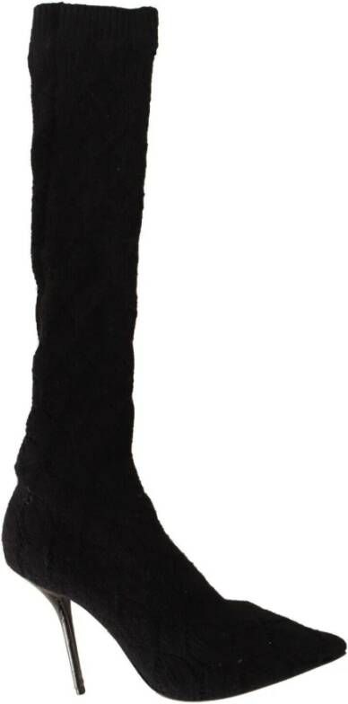 Dolce & Gabbana Zwarte Stretch Sokken Kniehoge Booties Black Dames