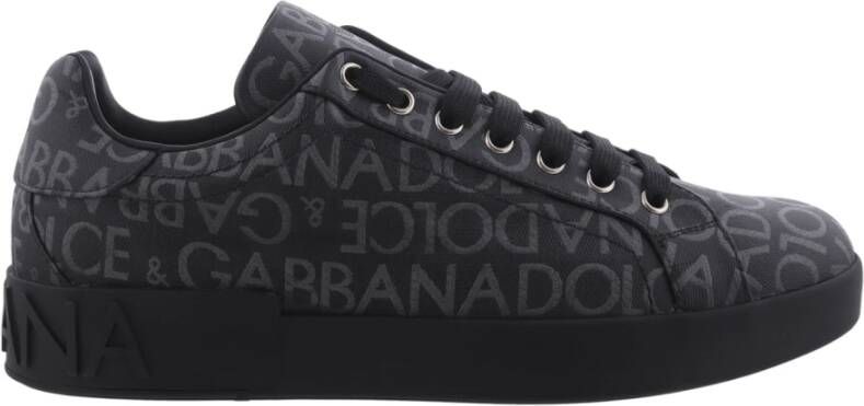 Dolce & Gabbana Zwarte Canvas Lage Sneakers met Logo Jacquard Black Heren