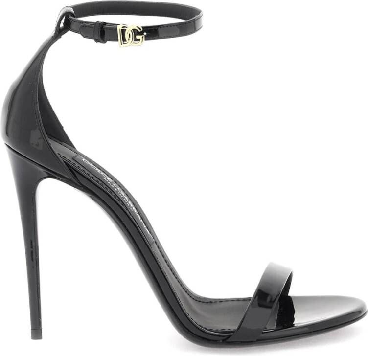 Dolce & Gabbana Zwarte Sandalen met Ketting en DG Logo Black Dames