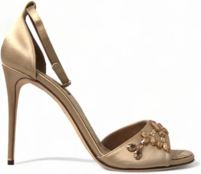 Dolce & Gabbana Kristalversierde Gouden Sandalen Yellow Dames