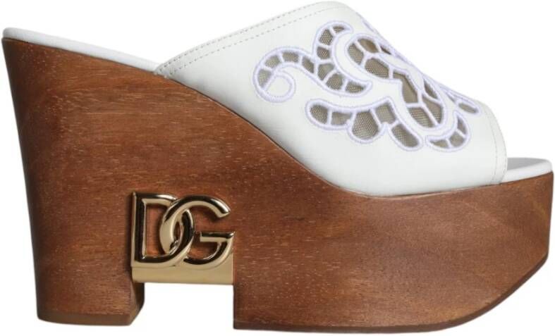 Dolce & Gabbana Houten Sleehak Muilezels Slides Schoenen White Dames