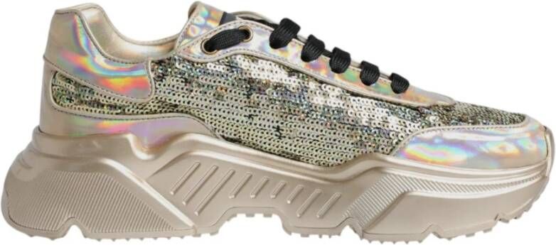 Dolce & Gabbana Iridescent Sequin Low-Top Sneakers met Rubberen Zool Yellow Heren