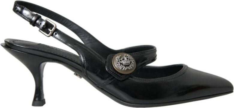 Dolce & Gabbana Zwarte Leren Versierde Slingback Schoenen Black Dames