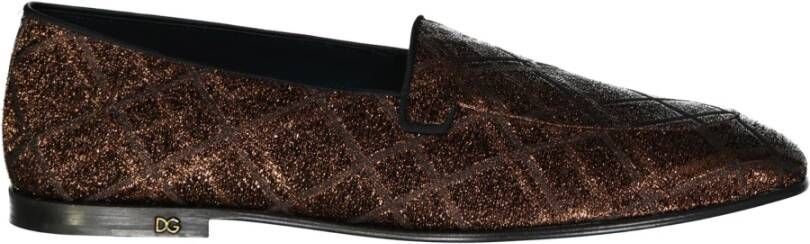 Dolce & Gabbana Jacquard Loafers met Gouden Logo Brown Heren