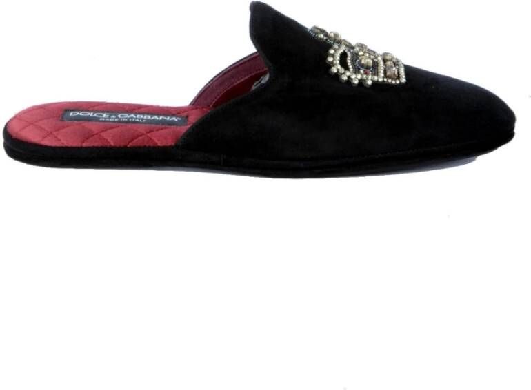 Dolce & Gabbana Jeweled Crown Marcello Slippers Black Heren