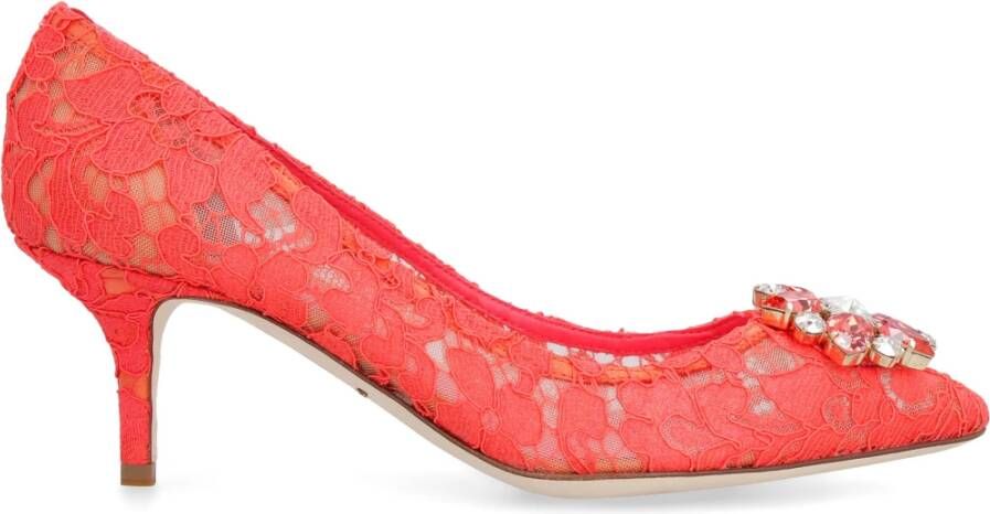 Dolce & Gabbana Kant Bloem Puntige Neus Pump Red Dames