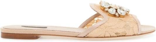 Dolce & Gabbana Kanten Slippers met Kristallen Broche Pink Dames