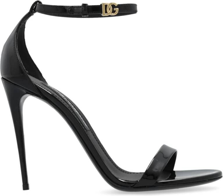 Dolce & Gabbana Zwarte Sandalen met Ketting en DG Logo Black Dames