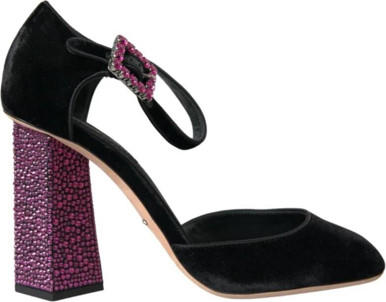 Dolce & Gabbana Kristalversierde Velvet Mary Jane Pumps Black Dames