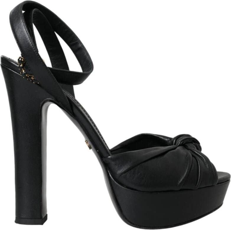 Dolce & Gabbana Kristal Platform Zwarte Leren Sandalen Black Dames