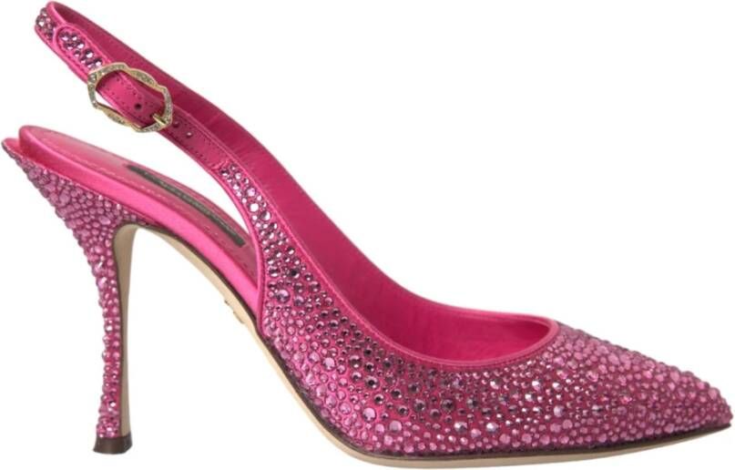 Dolce & Gabbana Roze Kristal Slingback Hakken Sandalen Pink Dames