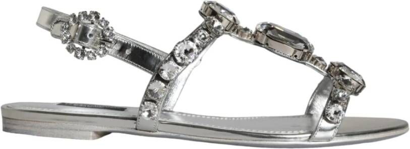 Dolce & Gabbana Kristal Zilveren Sandalen Flats Flip Flops Gray Dames