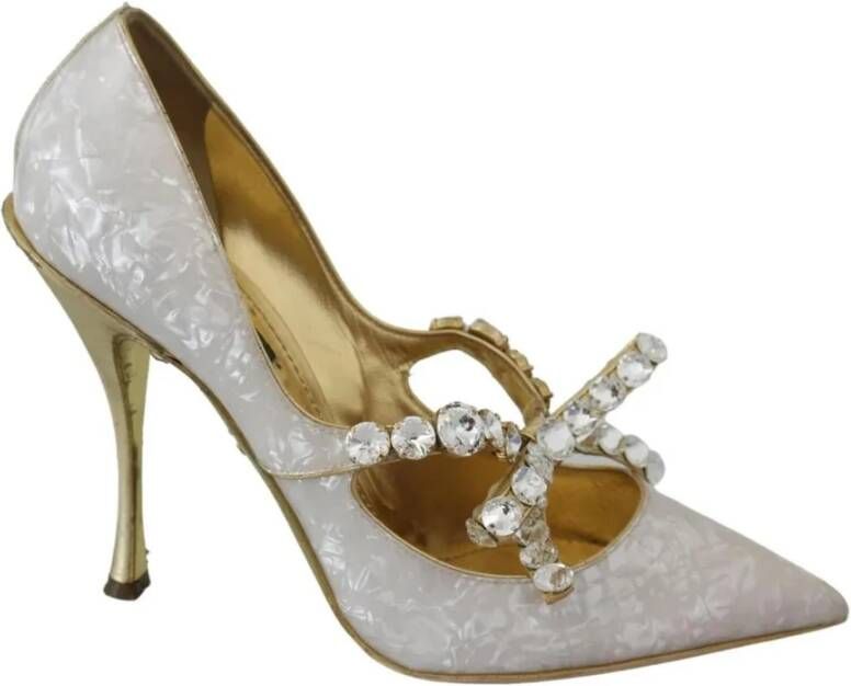 Dolce & Gabbana Kristalboog Parel Mary Jane Pumps White Dames