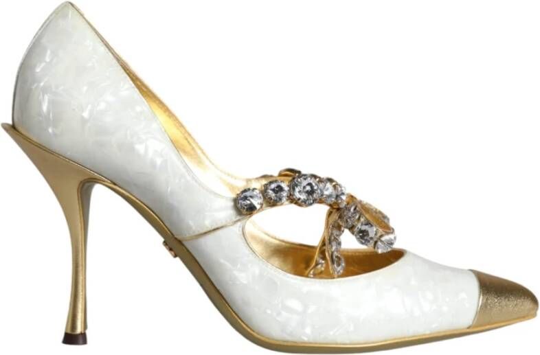 Dolce & Gabbana Kristalboog Parel Pumps Witgoud White Dames