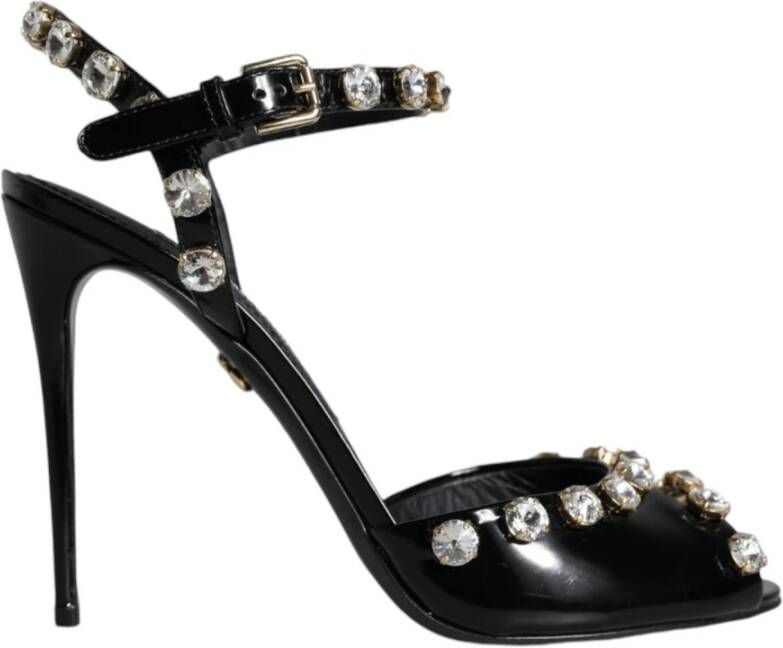 Dolce & Gabbana Kristalversierde enkelband sandalen Black Dames