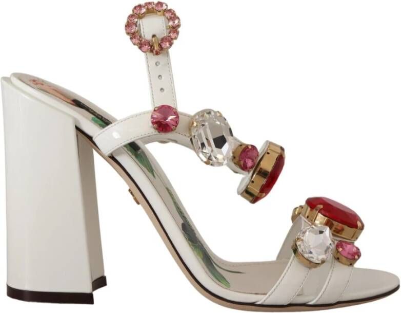 Dolce & Gabbana Witte Leren Kristallen Keira Hakken Sandalen Multicolor Dames