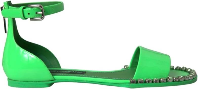 Dolce & Gabbana Kristalversierde Groene Leren Sandalen Green Dames