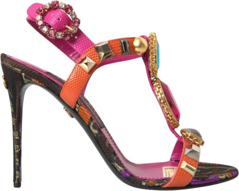 Dolce & Gabbana Kristalversierde Jacquard Sandalen Multicolor Dames