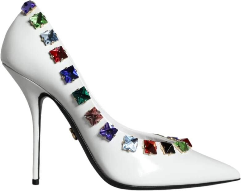 Dolce & Gabbana Kristalversierde Leren Hoge Hakken Pumps White Dames