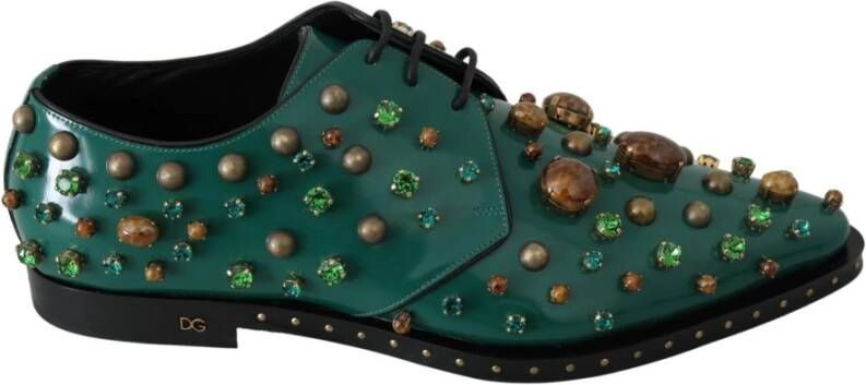 Dolce & Gabbana Kristalversierde leren loafers Green Dames