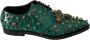 Dolce & Gabbana Groene Leren Kristallen Jurk Broque Schoenen Green - Thumbnail 2