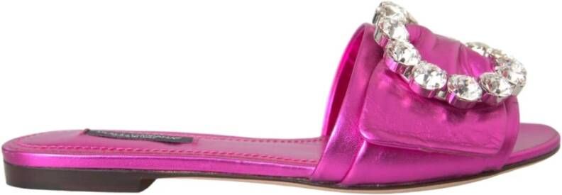 Dolce & Gabbana Kristalversierde Leren Sandalen Pink Dames