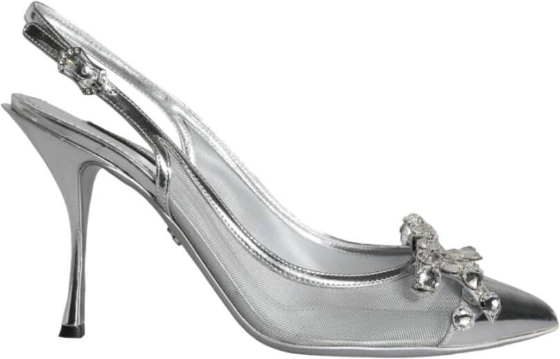 Dolce & Gabbana Kristalversierde Mesh Slingback Pumps Gray Dames