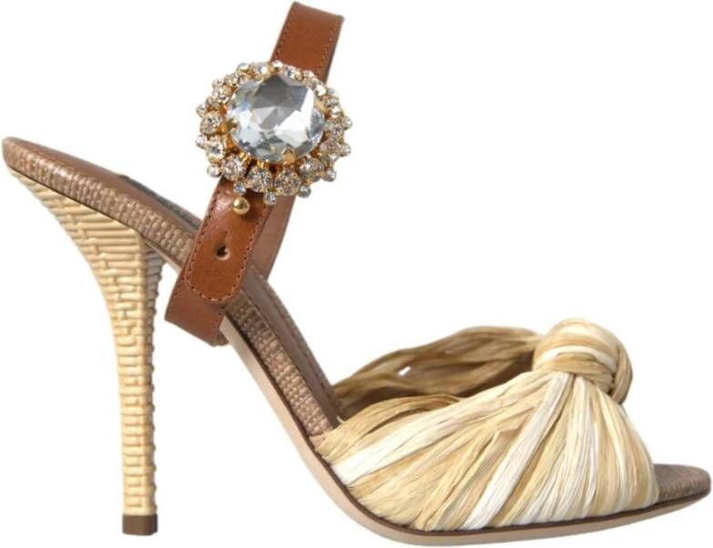 Dolce & Gabbana Kristalversierde Raffia Sandalen Beige Dames