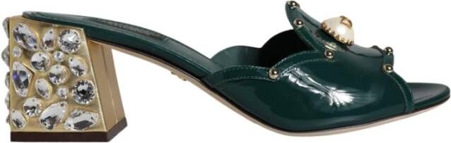 Dolce & Gabbana Kristalversierde Slide Sandalen Groen Goud Green Dames