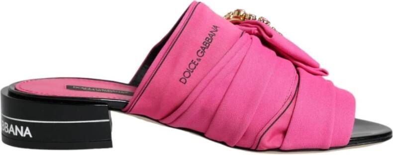 Dolce & Gabbana Kristalversierde Slide Sandalen Roze Zwart Pink Dames