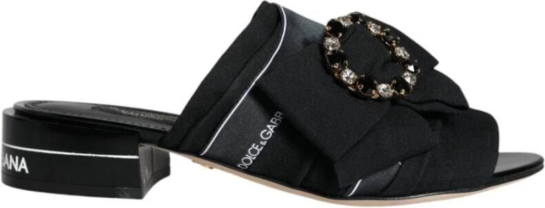 Dolce & Gabbana Kristalversierde Slide Sandalen Zwart Wit Black Dames