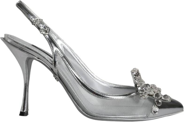 Dolce & Gabbana Kristalversierde Slingback Hakken Zilver Gray Dames