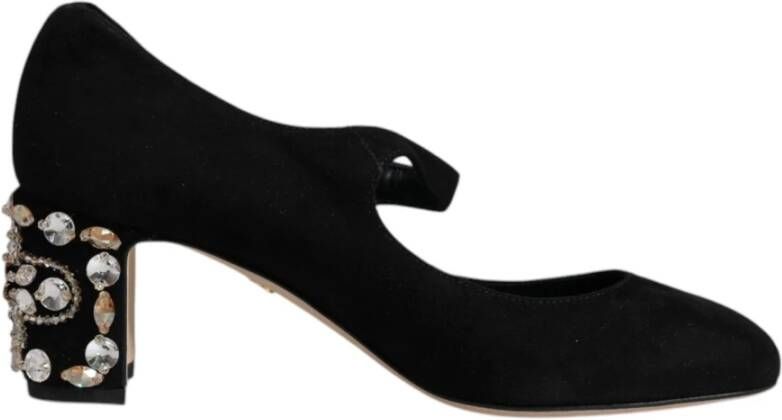 Dolce & Gabbana Kristalversierde Zwarte Suède Mary Janes Black Dames