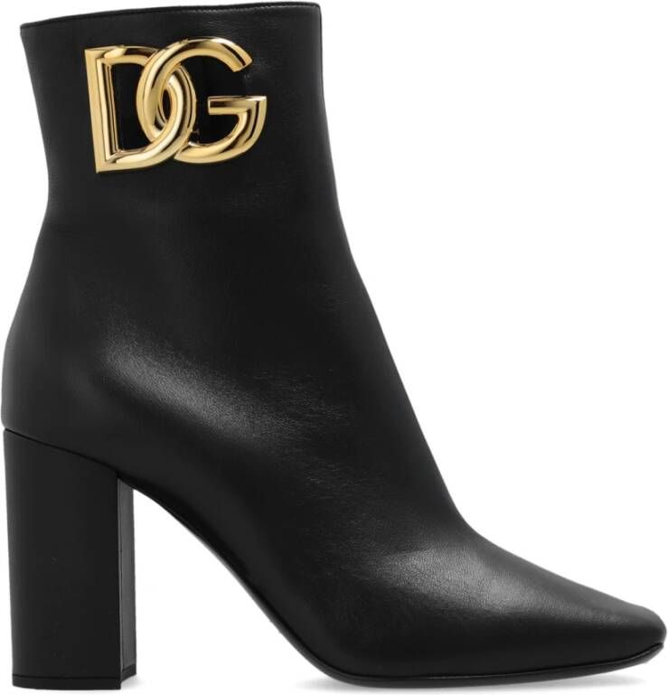 Dolce & Gabbana Zwarte Leren Laarzen met DG Logo Uitgesneden Black Dames