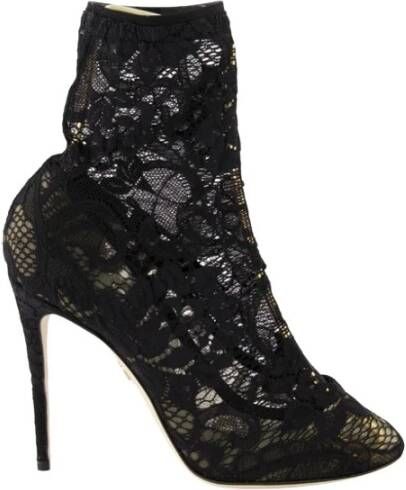 Dolce & Gabbana Black Stretch Socks Taormina Lace Boots Shoes Zwart Dames