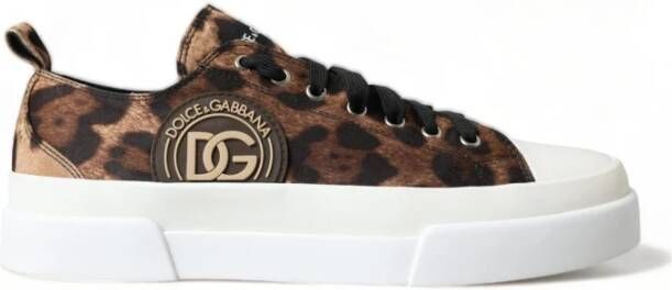 Dolce & Gabbana Leopard Canvas Casual Sneakers Schoenen Brown Heren