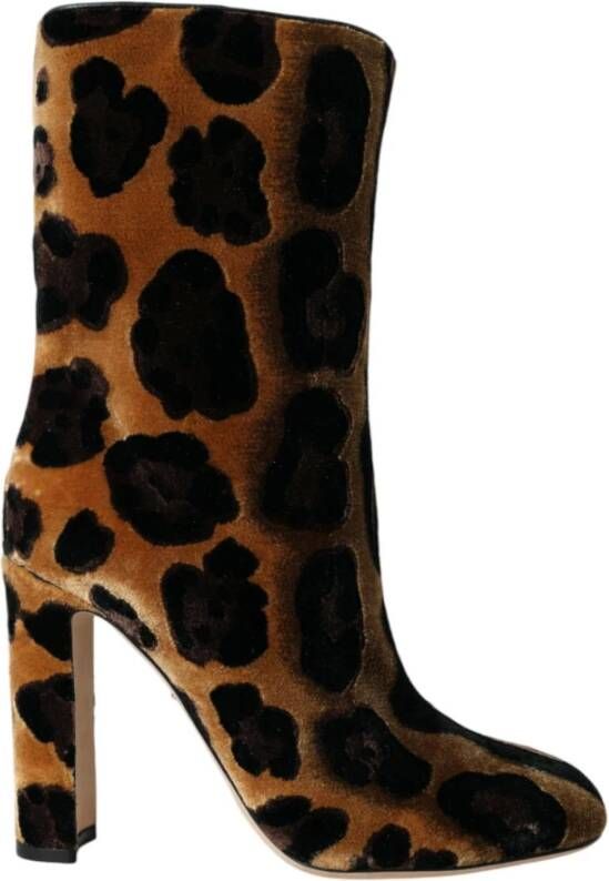 Dolce & Gabbana Bruine Giraffe Leren Mid Calf Laarzen Brown Dames