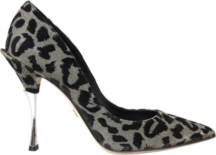 Dolce & Gabbana Leopard Print Velvet Décolleté Schoenen Gray Dames