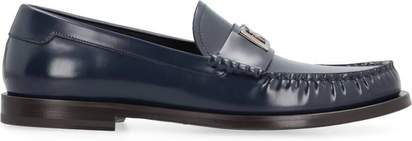 Dolce & Gabbana Blauwe Leren Loafers met Metalen DG Logo Blue Heren