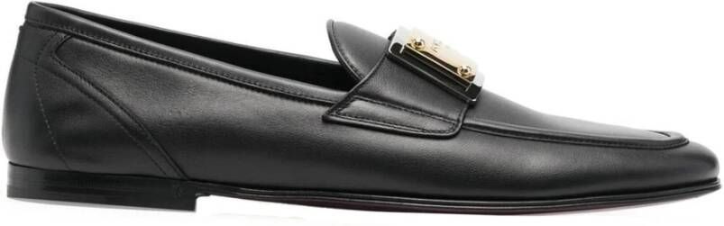 Dolce & Gabbana Zwarte platte schoenen met gouden logo Black Heren