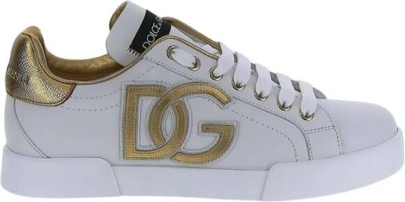 Dolce & Gabbana Portofino sneaker van kalfsleer met lamsleren details en logo